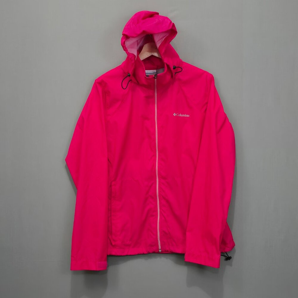 Columbia Womens Switchback III Waterproof Hooded Windbreaker Jacket Pink Size L